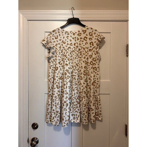 Entro Women's Tiered Babydoll Leopard Dress Size Medium Beige Brown Made in USA - Picture 5 of 5